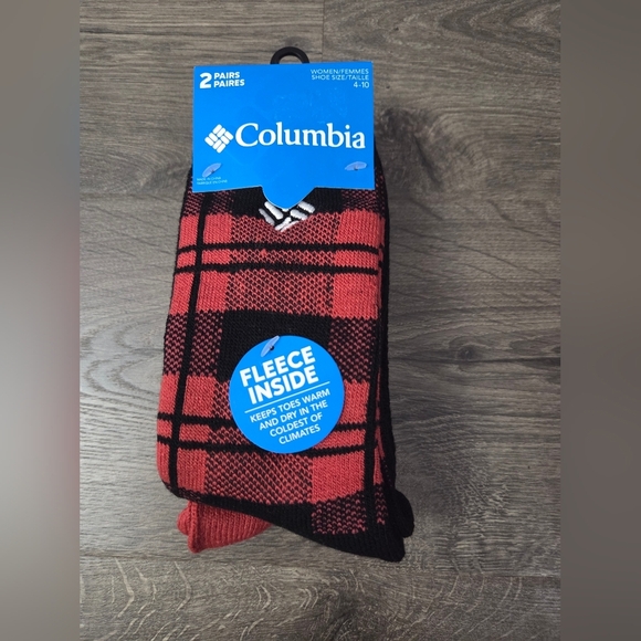 Columbia Women's Red & Black Plaid Thermal Socks 2pk NEW - Picture 1 of 4